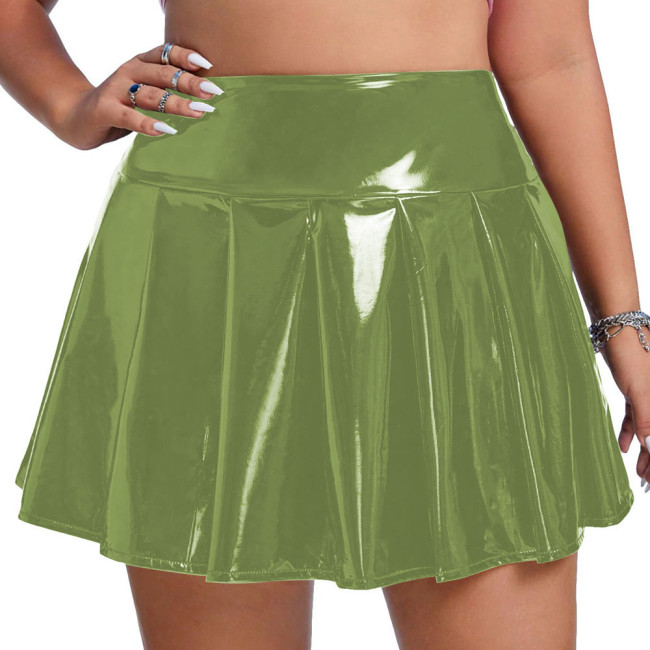 Female Mini Skirt Elastic Waist Pleated Skirt Candy Colors Wear Daily Match Bottoms Wetlook Sissy PVC Leather Women Clothing