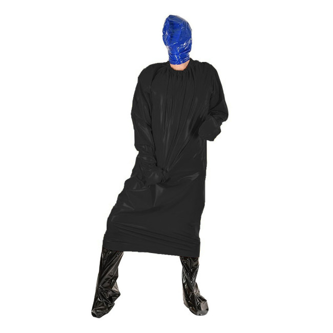 Summer New Oversized Loose Casual Long Sissy Dress Men Crossdresser Solid O-Neck Long Sleeve Faux PVC Latex Exotic Dress 7XL