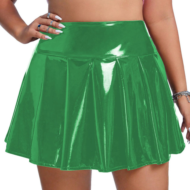 Female Mini Skirt Elastic Waist Pleated Skirt Candy Colors Wear Daily Match Bottoms Wetlook Sissy PVC Leather Women Clothing