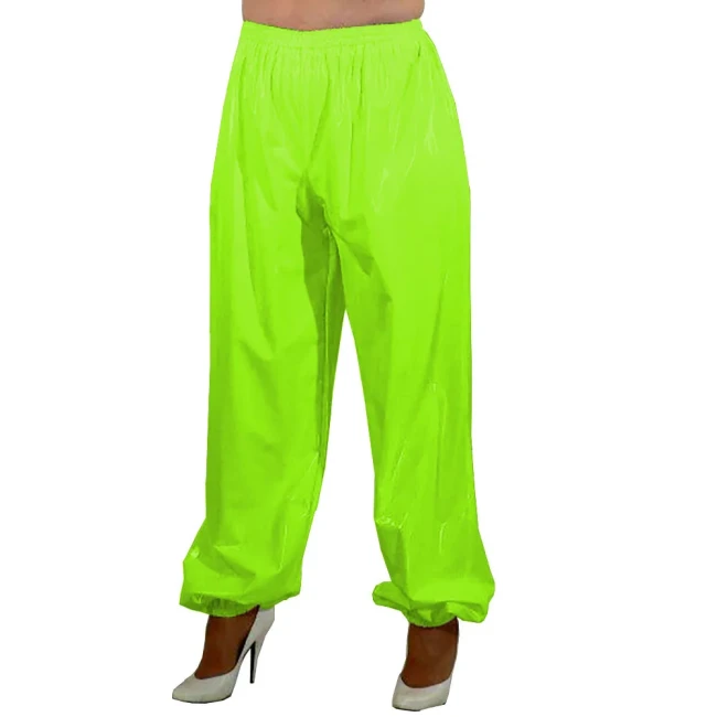 PVC Leahter High Waist Loose Pants Women Elastic Waist Trousers Streetwear Sissy Casual Long Pants Clubwear Dance Costume