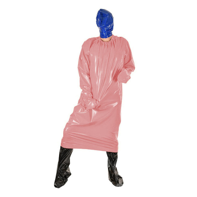 Summer New Oversized Loose Casual Long Sissy Dress Men Crossdresser Solid O-Neck Long Sleeve Faux PVC Latex Exotic Dress 7XL