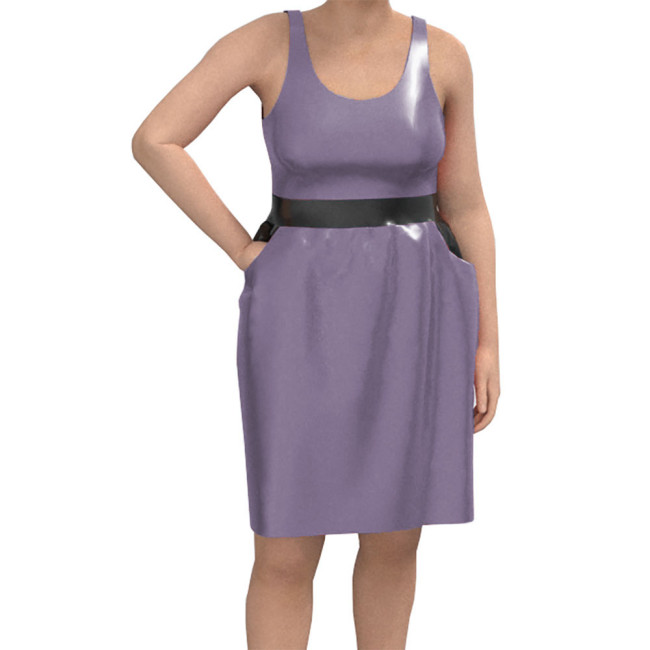 Women Casual O Neck Sleeveless Mini Dress Wetlook Solid Clubwear Tank Basic Fitted Dress Party Patent Leather Gay Sissy Vestidos