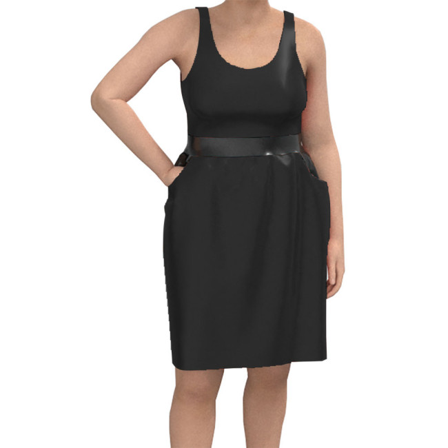 Women Casual O Neck Sleeveless Mini Dress Wetlook Solid Clubwear Tank Basic Fitted Dress Party Patent Leather Gay Sissy Vestidos