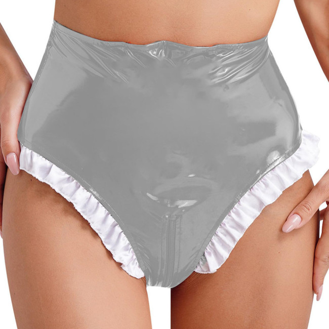 Sissy Lockable Briefs Panties Underwear Glossy Wet Look Zipper Crossdresser Mens Gay Shiny Patent Leather Latex Underpants Brief