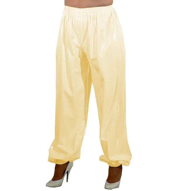 PVC Leahter High Waist Loose Pants Women Elastic Waist Trousers Streetwear Sissy Casual Long Pants Clubwear Dance Costume