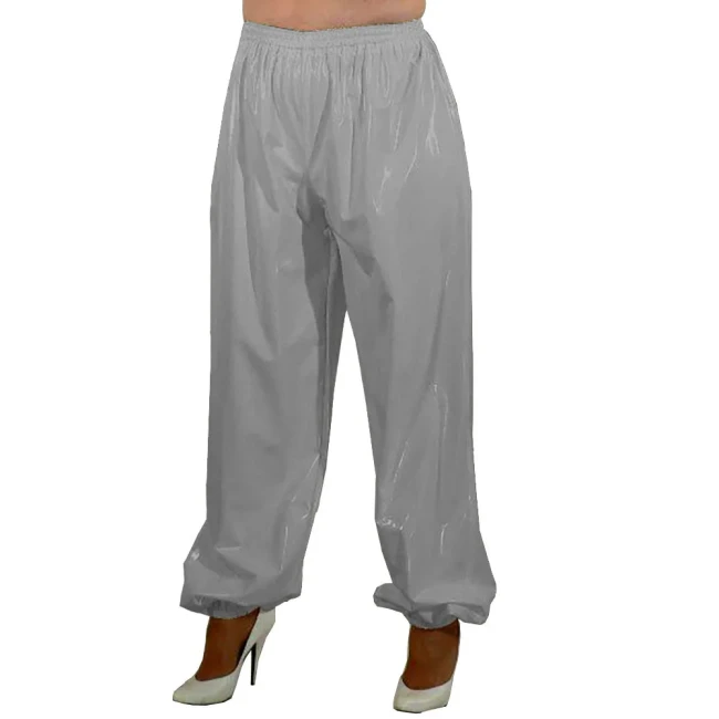 PVC Leahter High Waist Loose Pants Women Elastic Waist Trousers Streetwear Sissy Casual Long Pants Clubwear Dance Costume