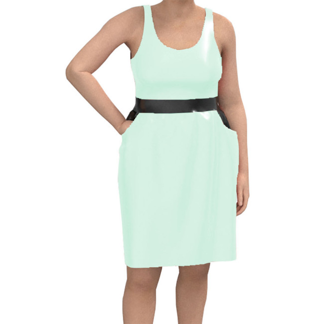 Women Casual O Neck Sleeveless Mini Dress Wetlook Solid Clubwear Tank Basic Fitted Dress Party Patent Leather Gay Sissy Vestidos