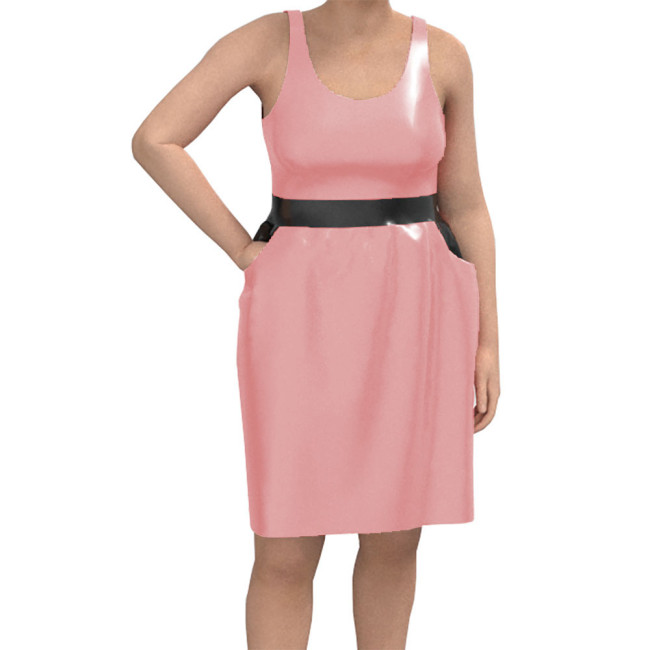 Women Casual O Neck Sleeveless Mini Dress Wetlook Solid Clubwear Tank Basic Fitted Dress Party Patent Leather Gay Sissy Vestidos