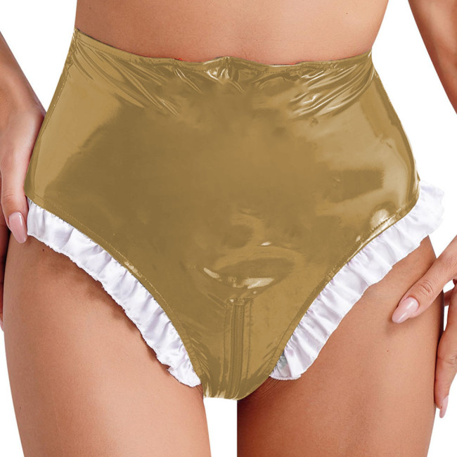 Sissy Lockable Briefs Panties Underwear Glossy Wet Look Zipper Crossdresser Mens Gay Shiny Patent Leather Latex Underpants Brief