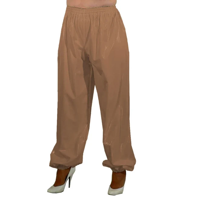 PVC Leahter High Waist Loose Pants Women Elastic Waist Trousers Streetwear Sissy Casual Long Pants Clubwear Dance Costume