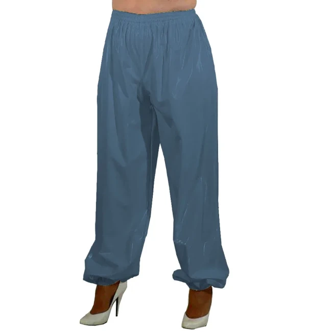 PVC Leahter High Waist Loose Pants Women Elastic Waist Trousers Streetwear Sissy Casual Long Pants Clubwear Dance Costume