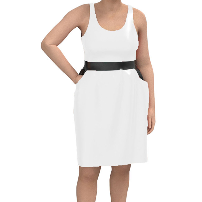 Women Casual O Neck Sleeveless Mini Dress Wetlook Solid Clubwear Tank Basic Fitted Dress Party Patent Leather Gay Sissy Vestidos