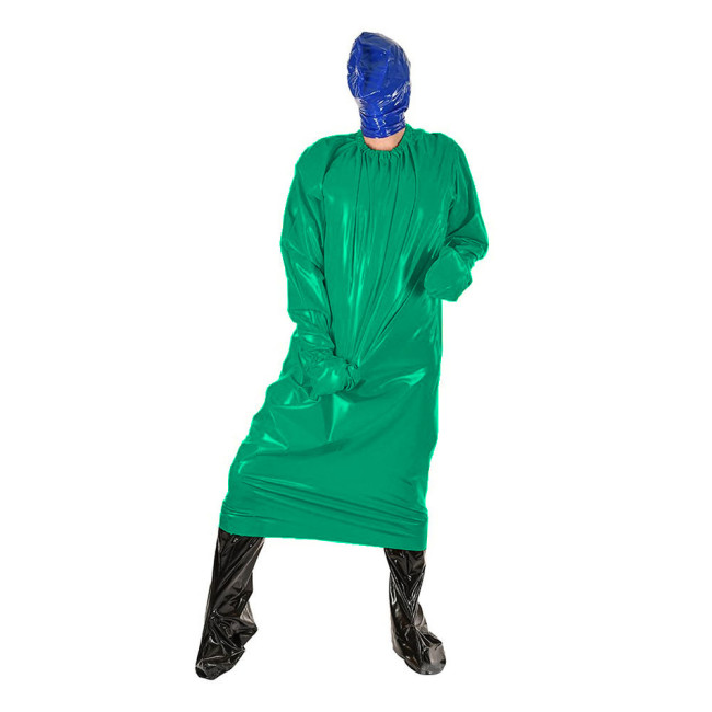 Summer New Oversized Loose Casual Long Sissy Dress Men Crossdresser Solid O-Neck Long Sleeve Faux PVC Latex Exotic Dress 7XL