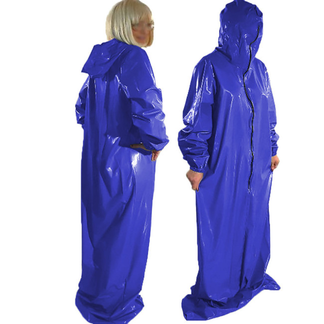 Sexy Loose PVC Shiny Long Sleeve Sleep Bag for Adult Fetish Wet Look Clubwear Sissy Zipper Hooded Bodysuit Party Cosplay Costume