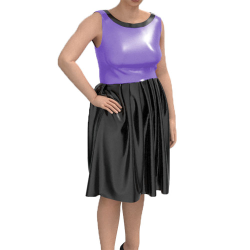 Sleeveless Lady Dress Sexy Tank Midi Pleated Dress Shiny Patent Leather Bodycon Vestidos Round Neck Chic Casual Street Wear
