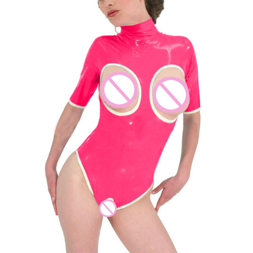Exotic Wetlook PVC Leather Bodysuit Women Open Bust Crotchless Rompers Sissy Hot Erotic Costume Hollow Out Leotard Club Lingerie