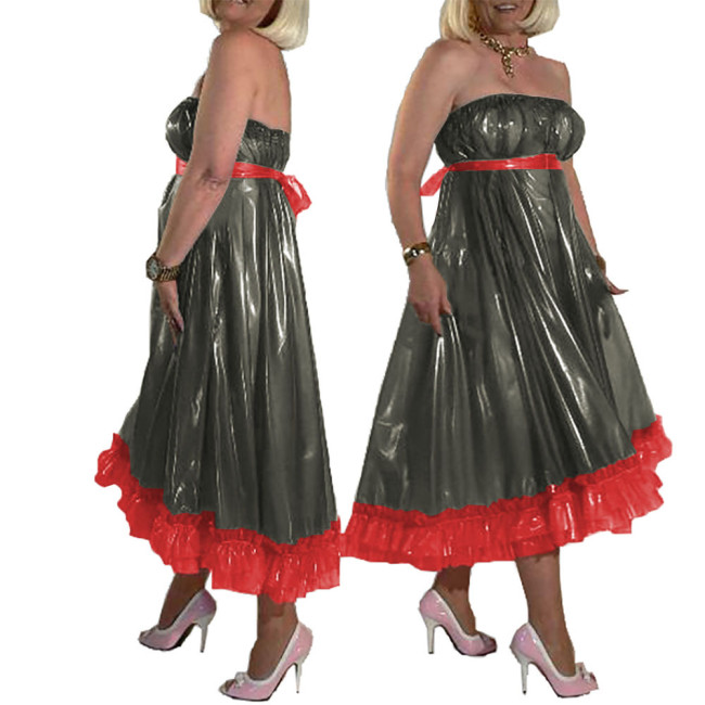 Clear PVC Long Skater Dress Off Shoulder Plastic Vinyl Long Dress Strapless Sleeveless Chest Wrap Party Sexy Exotic Dress Robe