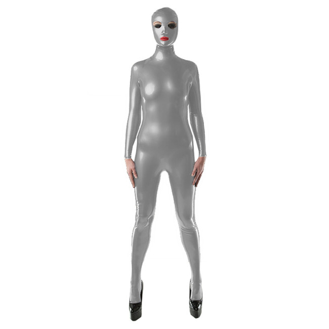 Faux Latex Catsuit Long Sleeve Skinny PVC Patent Leather Playsuit With Mask Gay Sissy Glossy Turtleneck Zentai One-piece Tights