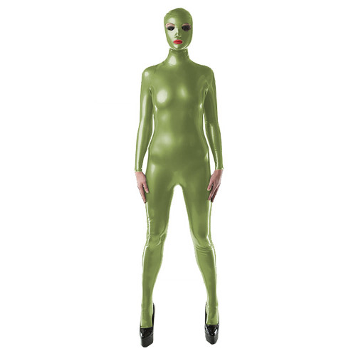 Faux Latex Catsuit Long Sleeve Skinny PVC Patent Leather Playsuit With Mask Gay Sissy Glossy Turtleneck Zentai One-piece Tights