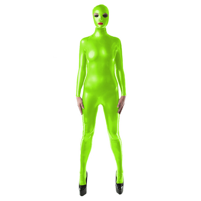 Faux Latex Catsuit Long Sleeve Skinny PVC Patent Leather Playsuit With Mask Gay Sissy Glossy Turtleneck Zentai One-piece Tights