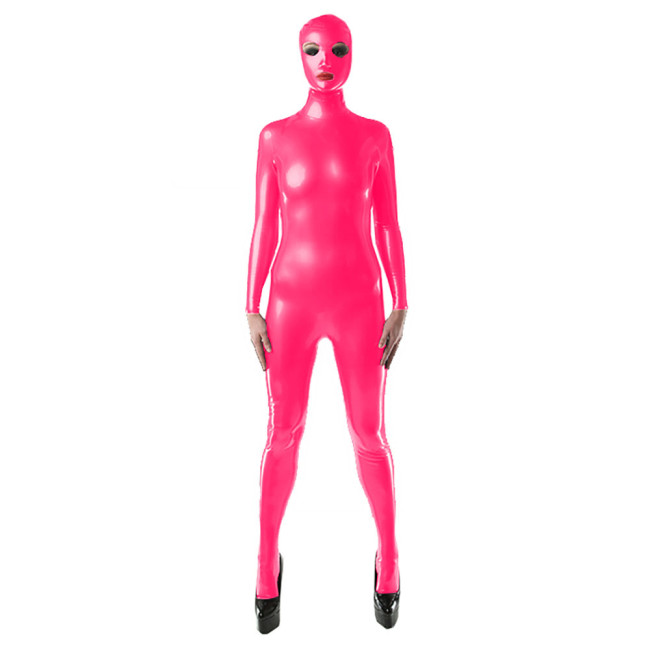 Faux Latex Catsuit Long Sleeve Skinny PVC Patent Leather Playsuit With Mask Gay Sissy Glossy Turtleneck Zentai One-piece Tights