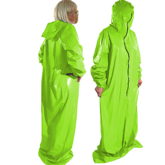 Sexy Loose PVC Shiny Long Sleeve Sleep Bag for Adult Fetish Wet Look Clubwear Sissy Zipper Hooded Bodysuit Party Cosplay Costume