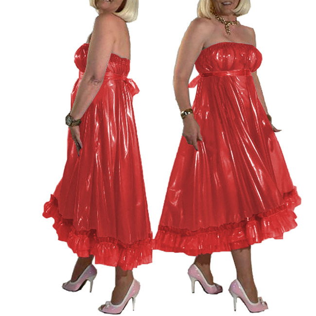 Clear PVC Long Skater Dress Off Shoulder Plastic Vinyl Long Dress Strapless Sleeveless Chest Wrap Party Sexy Exotic Dress Robe