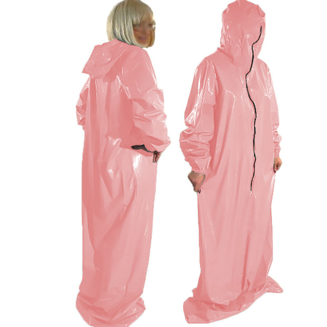 Sexy Loose PVC Shiny Long Sleeve Sleep Bag for Adult Fetish Wet Look Clubwear Sissy Zipper Hooded Bodysuit Party Cosplay Costume