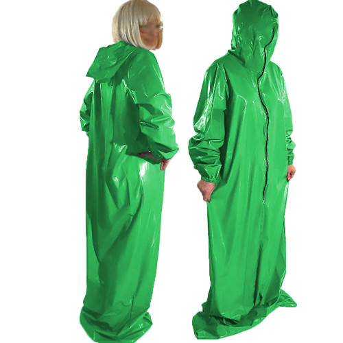 Sexy Loose PVC Shiny Long Sleeve Sleep Bag for Adult Fetish Wet Look Clubwear Sissy Zipper Hooded Bodysuit Party Cosplay Costume