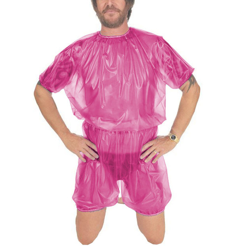 Clear PVC Romper Short Sleeve Men Sissy Crossdresser Bodysuit Loose Sissy Bodysuit Sleepwear Crossdressing Costume Pajamas 7XL
