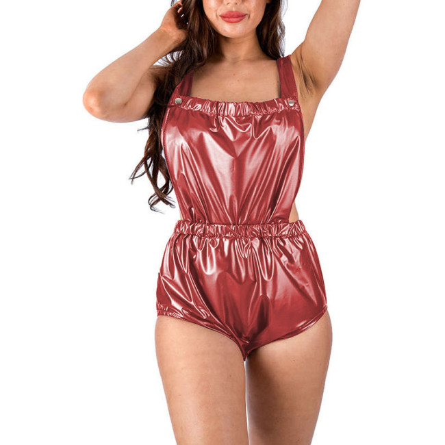 Plus Size Bodycon Sexy Bodysuits Faux Leather Female High Waist Elastic Jumpsuit Party Dance Outfit Exotic Folds Bodysuits 8XL