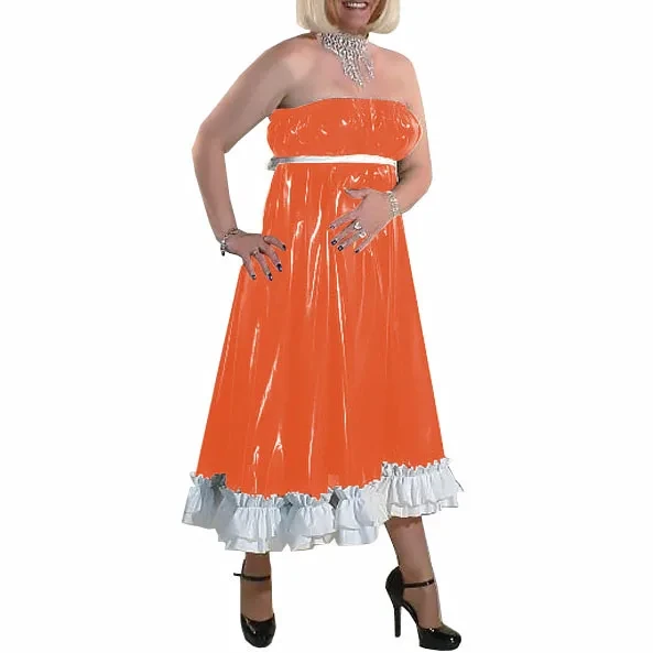 Women Long Party Evening Dresses PVC Leather Starpless Elegance Ankle-length Dress Female High Waist Ruffled Dresses Night Party