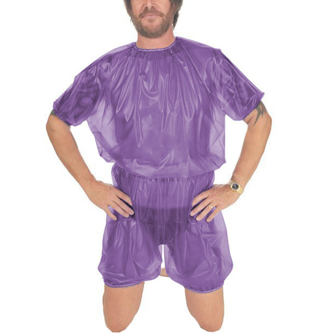 Clear PVC Romper Short Sleeve Men Sissy Crossdresser Bodysuit Loose Sissy Bodysuit Sleepwear Crossdressing Costume Pajamas 7XL