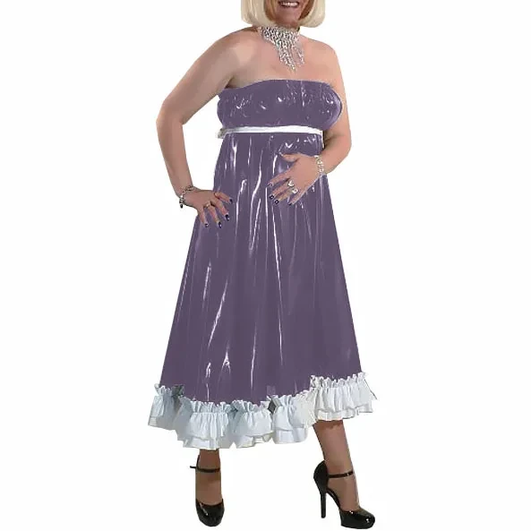 Women Long Party Evening Dresses PVC Leather Starpless Elegance Ankle-length Dress Female High Waist Ruffled Dresses Night Party