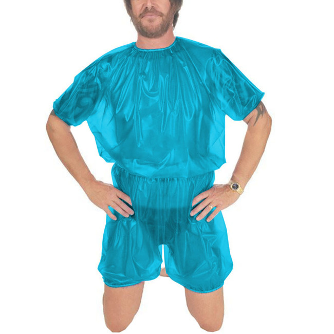 Clear PVC Romper Short Sleeve Men Sissy Crossdresser Bodysuit Loose Sissy Bodysuit Sleepwear Crossdressing Costume Pajamas 7XL