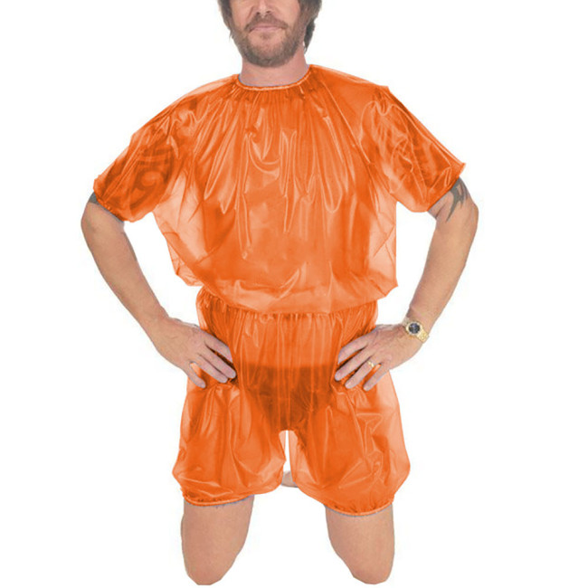 Clear PVC Romper Short Sleeve Men Sissy Crossdresser Bodysuit Loose Sissy Bodysuit Sleepwear Crossdressing Costume Pajamas 7XL