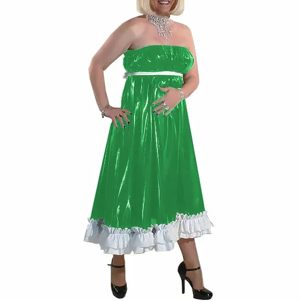 Women Long Party Evening Dresses PVC Leather Starpless Elegance Ankle-length Dress Female High Waist Ruffled Dresses Night Party