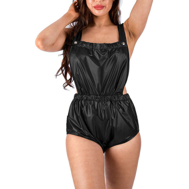 Plus Size Bodycon Sexy Bodysuits Faux Leather Female High Waist Elastic Jumpsuit Party Dance Outfit Exotic Folds Bodysuits 8XL