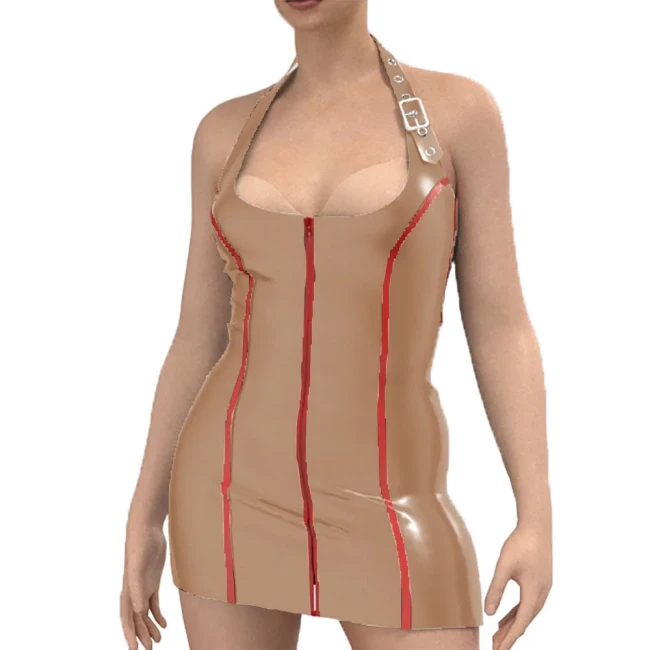 Fetish Queen Sexy Women Bodycon Dress Adjustable Halter Dress Front Zipper Faux Latex Garment Nightclub Rave Cocktail Outfits