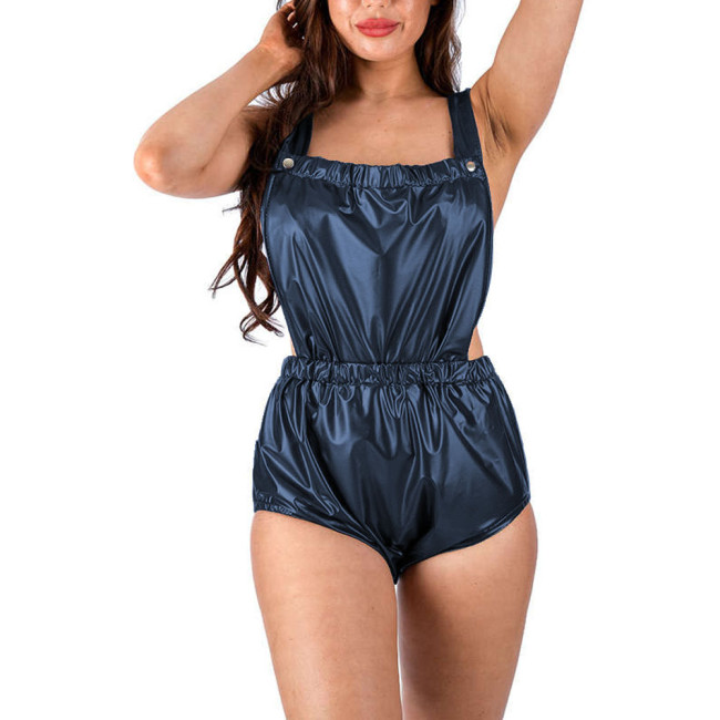Plus Size Bodycon Sexy Bodysuits Faux Leather Female High Waist Elastic Jumpsuit Party Dance Outfit Exotic Folds Bodysuits 8XL