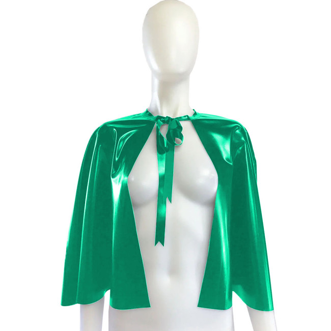 Rave Party Wetlook Short Cloaks Unisex Adult Solid Color Lace-up Cape Ponchos Coat for Halloween Cosplay Wizard Witch Costume