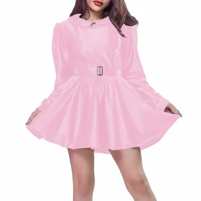 Elegant Ladies Party Evening Dress Summer Satin Silk Long Sleeve Mini Dress Womens Casual High Street A Line Dresses with Belted
