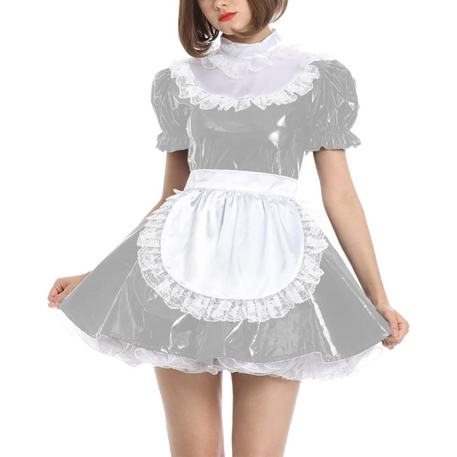 Men Sissy Costume PVC Leather Japanese Animie Cosplay Fancy Dress Crossdresser Pajamas Mini A-Line Dress Party Club Rave Costume