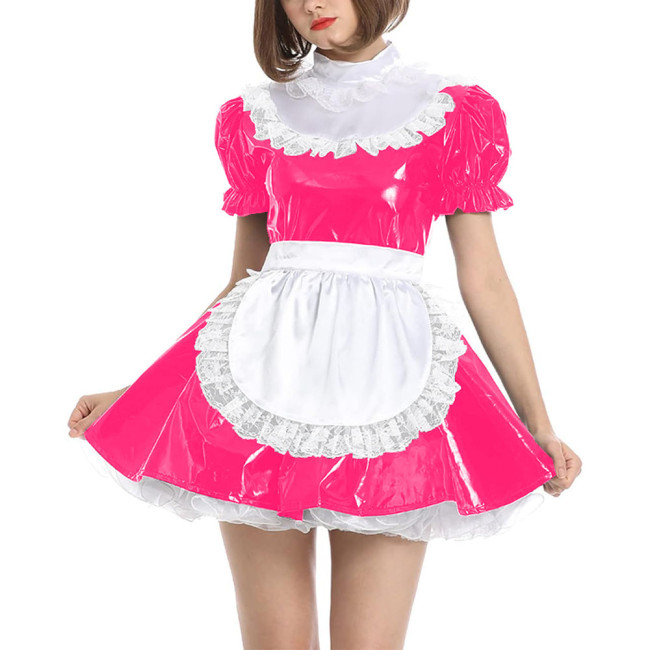Men Sissy Costume PVC Leather Japanese Animie Cosplay Fancy Dress Crossdresser Pajamas Mini A-Line Dress Party Club Rave Costume