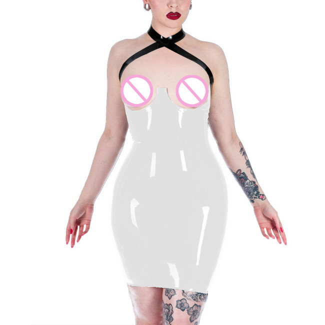 Women's Tight Fitting PVC Leather Mini Dress Pu Lacquer Bodycon Mujer Hot Open Hips Dress Sexi Open Bust Exotic Apparel Lenceria