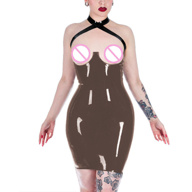 Women's Tight Fitting PVC Leather Mini Dress Pu Lacquer Bodycon Mujer Hot Open Hips Dress Sexi Open Bust Exotic Apparel Lenceria