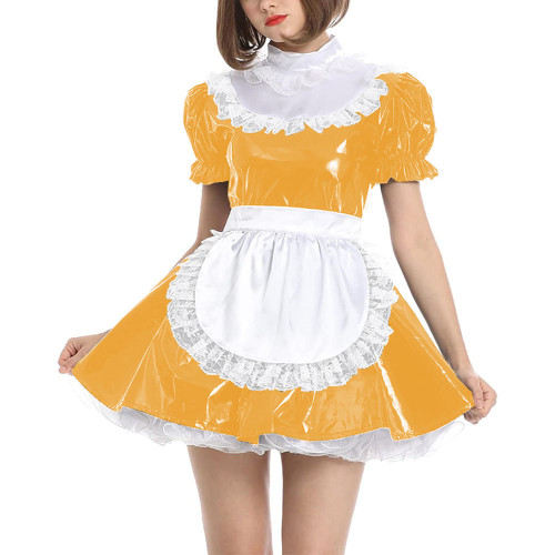 Men Sissy Costume PVC Leather Japanese Animie Cosplay Fancy Dress Crossdresser Pajamas Mini A-Line Dress Party Club Rave Costume
