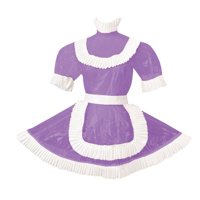 Men Sissy Crossdresser Clear PVC Plastic Maid Costume Short Puff Sleeve Pleated Lolita Dresses Uniform Cosplay A-Line Maid Dress