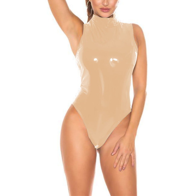 Sleeveless Elastic Playsuits Summer Solid Sexy Bodycon Women Patent Leather Shiny Bodysuits Chic Lady Club Wetlook Tights Femme