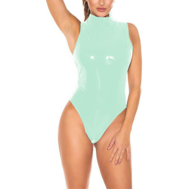 Sleeveless Elastic Playsuits Summer Solid Sexy Bodycon Women Patent Leather Shiny Bodysuits Chic Lady Club Wetlook Tights Femme
